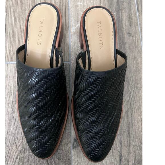 Talbots Woven Leather Mules Sz 9 Black Made in Brazil Preppy Minimalist Boho - Picture 2 of 5